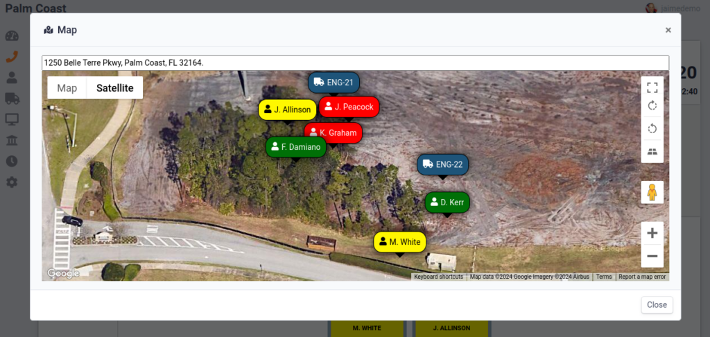 digital command board with real-time firefighter tracking