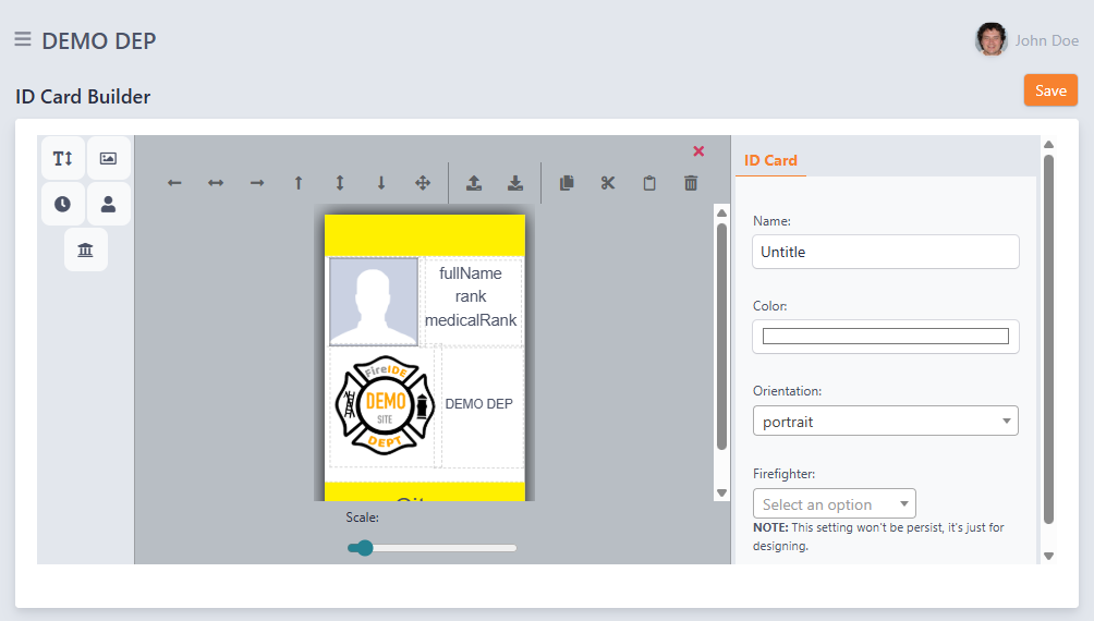 FireIDE firefighter ID card builder for incident command software, enabling customizable personnel identification and fire department management